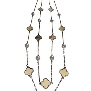 Elegant Cream and Silver Long Necklace